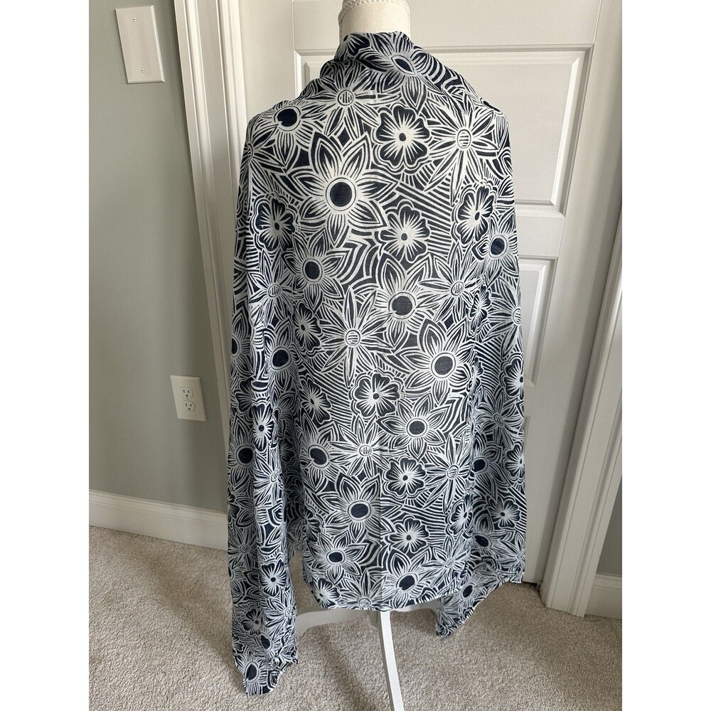 Terre Rouge France Navy & White Floral Oversized Airy Scarf Wrap Sarong Boho - Picture 2 of 7